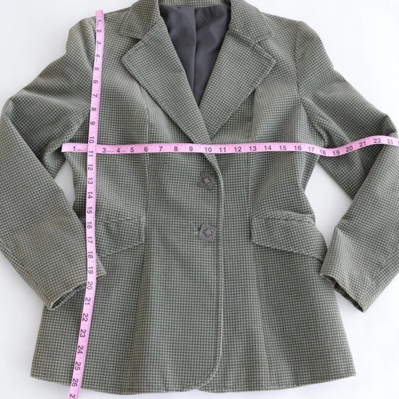Vintage Olive 50% Cotton Houndstooth  Two Button Blazer - Picture 5 of 15